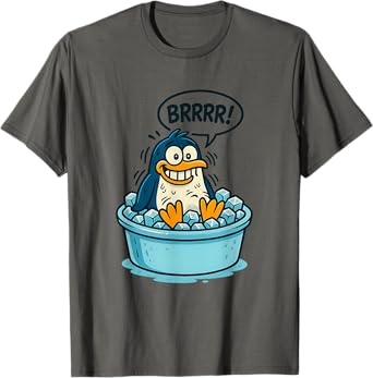 Goofy Shivering Penguin Cold Plunge Cartoon Funny Ice Bath T-Shirt