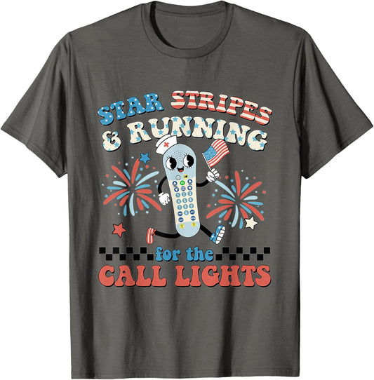 4th July ER Nurse Stars Stripes And Running For Call Lights T-Shirt