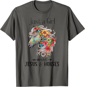 Just A Girl Who Loves Jesus And Horses, Horseback Riding T-Shirt
