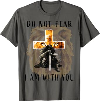 Christian Bible Verse Men Lion Faith Fear Religious T-Shirt