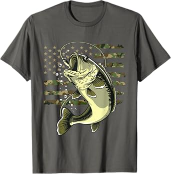 Bass Fish Fishing USA American Flag Camouflage Fisherman T-Shirt