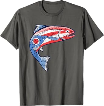 Retro Ohio Flag Trout Vintage Fly Fishing Graphic Design T-Shirt