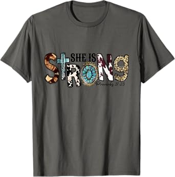She Is Strong, Proverbs 31 25 Christian Jesus Leopard T-Shirt