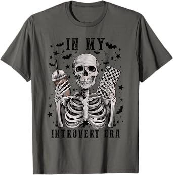 In My Introvert Era Retro Halloween Skeleton Coffee Womens T-Shirt