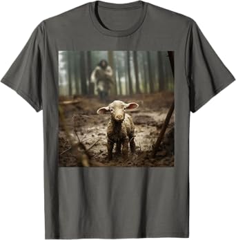 Jesus With The Sheep - Jesus Running After Lamb Art Religion T-Shirt