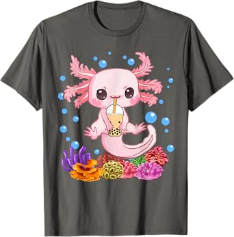 Axolotl Boba Tea Bobalotl Kids Teen Girl Cute Graphic Kawaii T-Shirt