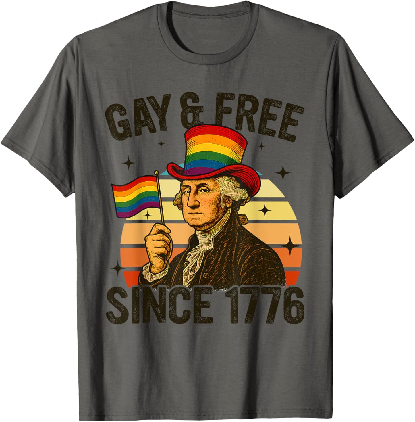 Gay & Free Since 1776 Retro Rainbow Pride Tee T-Shirt
