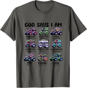 Funny God Says I Am Monster Truck Christian Bible Kids Boys T-Shirt