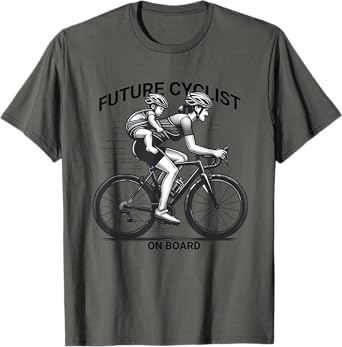 Funny Future Cyclist Tee Female Rider to baby in Harness on T-Shirt