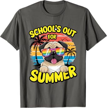 School's Out For Summer Funny Pug Graduation Teacher Kids T-Shirt