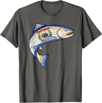 Retro West Virginia Flag Trout Vintage Fly Fishing Graphic T-Shirt