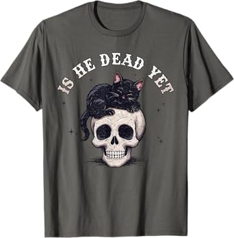 Is-He-Vintage-Dead-Yet Funny Cat Skeleton Cool Design T-Shirt