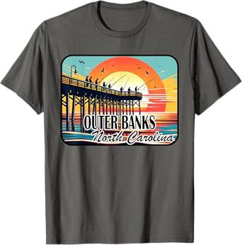 Outer Banks North Carolina Pier Fishing at Dawn Design T-Shirt