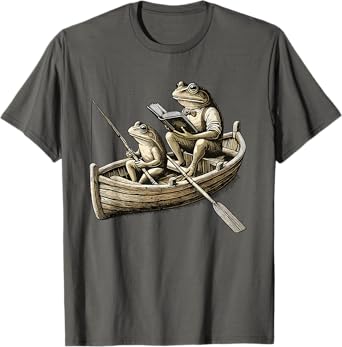 Frog, Frogs Fishing & Book, Vintage Classic Cottagecore Frog T-Shirt