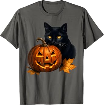 Retro Black Cat Halloween Pumpkin Costume for Women Men Kids T-Shirt