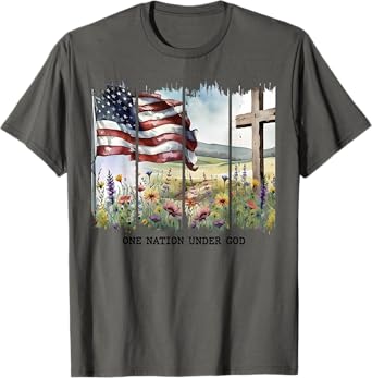 One Nation Under God Jesus Christian Cross Us Flag 2side T-Shirt