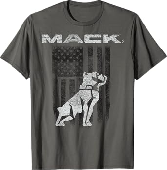 Mack Trucks Mack The Bulldog Logo with American Flag Trucker T-Shirt