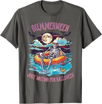 Funny Summerween -Just Waiting for Halloween Skeleton T-Shirt