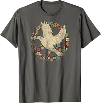 Dove Bird of Distress Peace Sign Kindness and Flower Peace T-Shirt