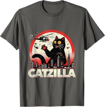Retro Catzilla Cat Lovers Graphic Gifts Cat Mom Dad Catzilla Men Women Kids T-Shirt