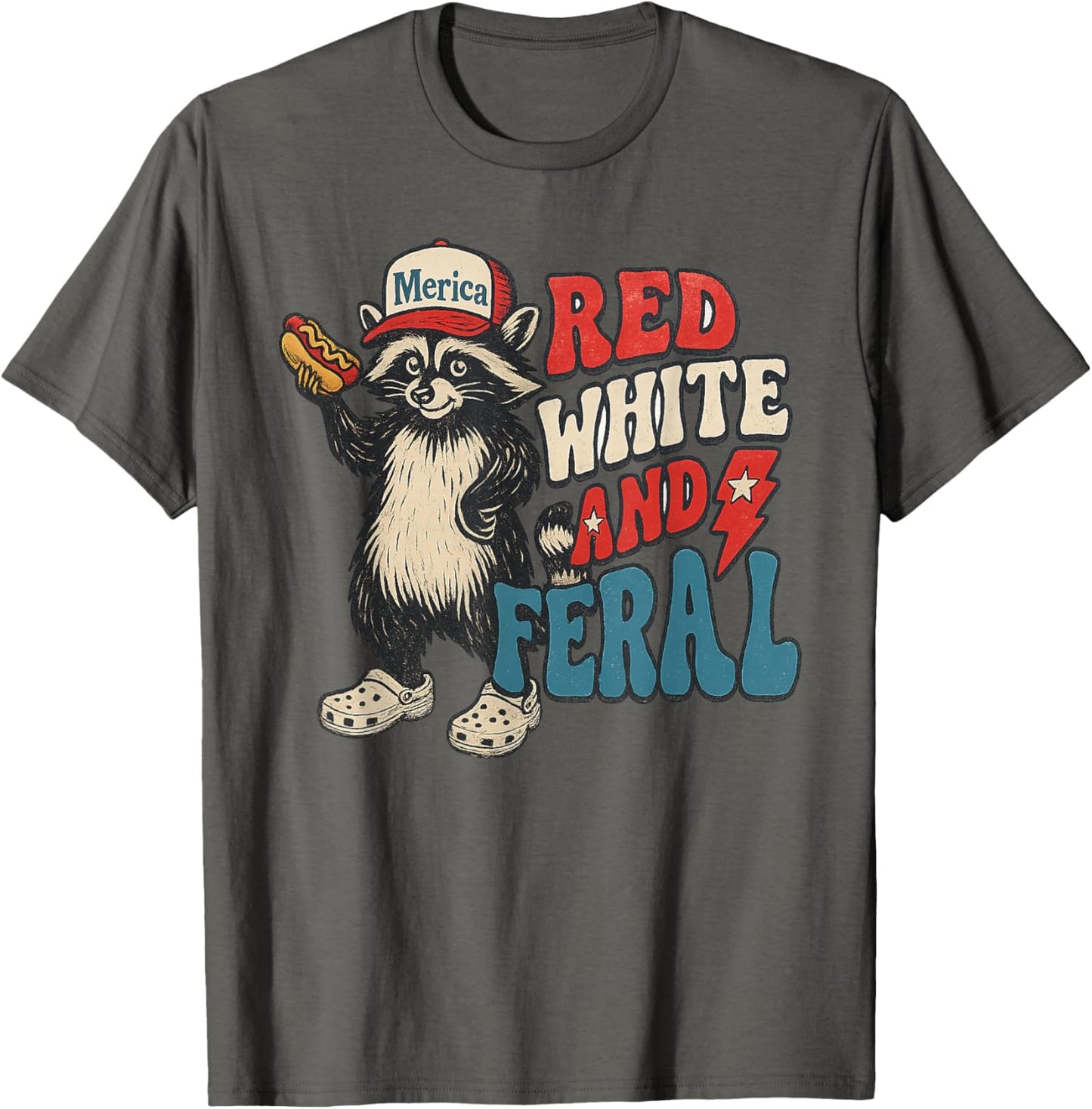 Red White And Feral American Raccoon Hot Dog 4th Of July T-shirt
