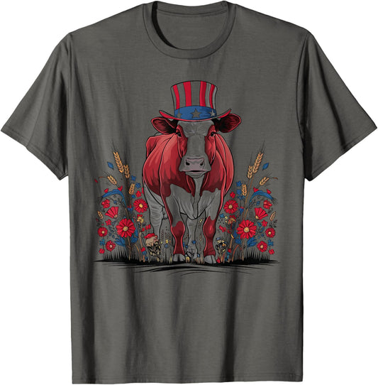 Fourth of July Cow American Flag Farmer Gift T-Shirt