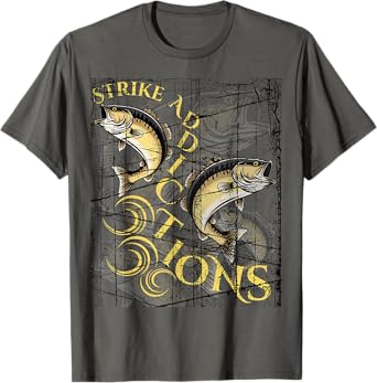 Strike Addictions Vintage Style Graphic Fishing Sports T-Shirt