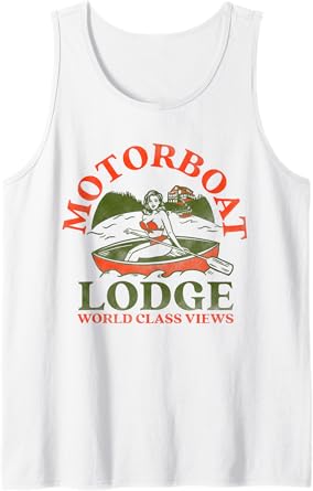 Motor Boat Lodge Sexy Busty Bikini Woman: Funny Mens Fishing Tank Top
