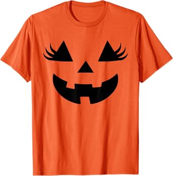 Jack O Lantern Face Pumpkin Eyelashes Halloween Women Girls T-Shirt