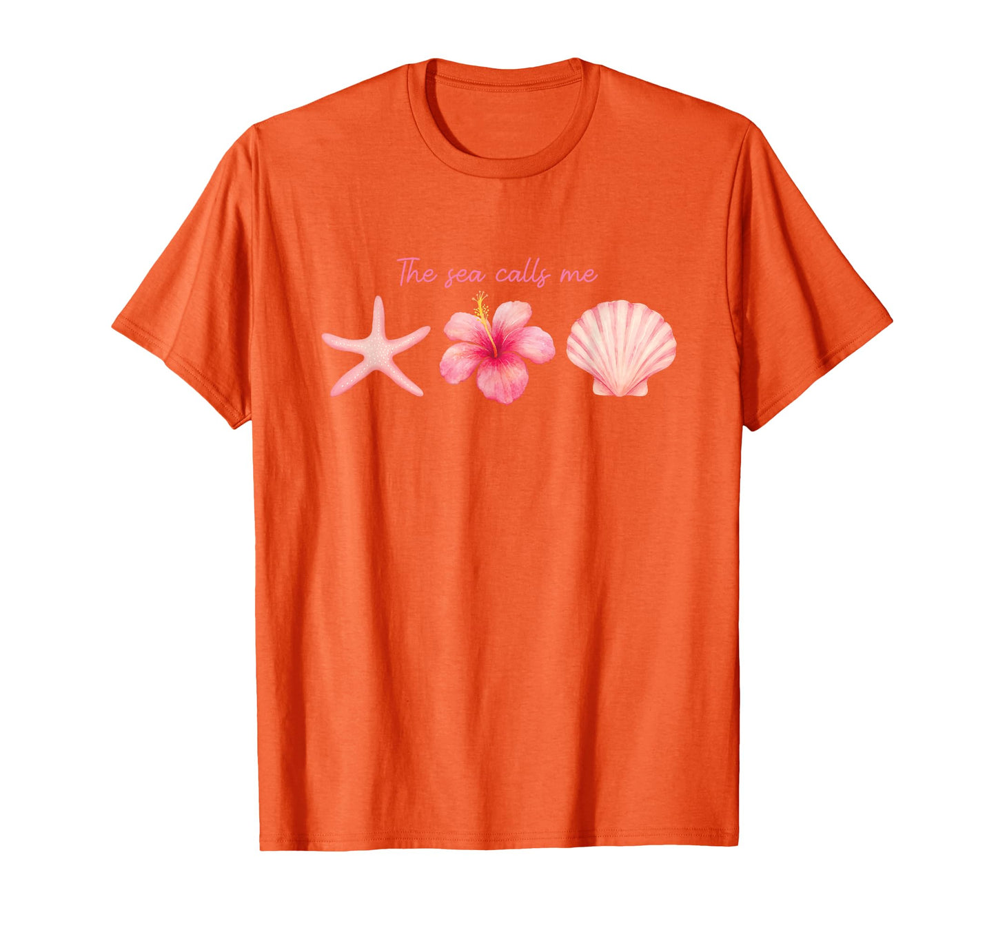 The Sea Calls Me Shirt Pink Hibiscus Starfish Seashell Art T-Shirt