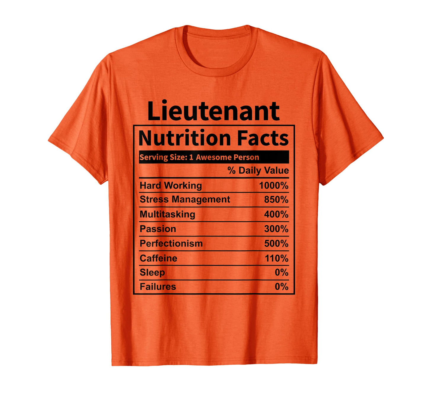 Lieutenant Nutrition Facts Funny for Men & Women T-Shirt
