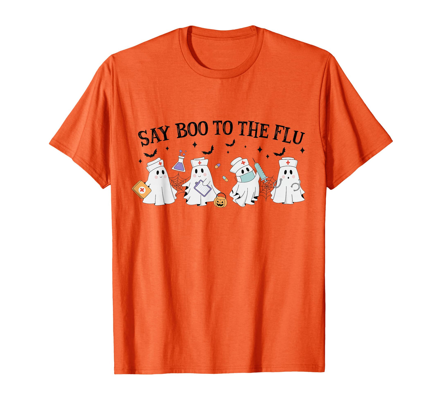 Retro Nurse Ghost Halloween Vaccine Say Boo to The Flu T-Shirt