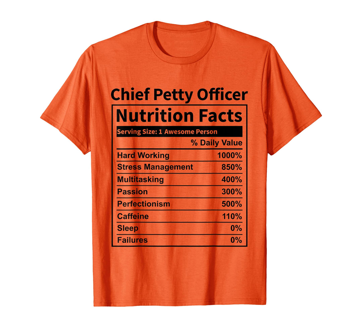 CPO Chief Petty Officer Nutrition Facts Funny for Men Women T-Shirt