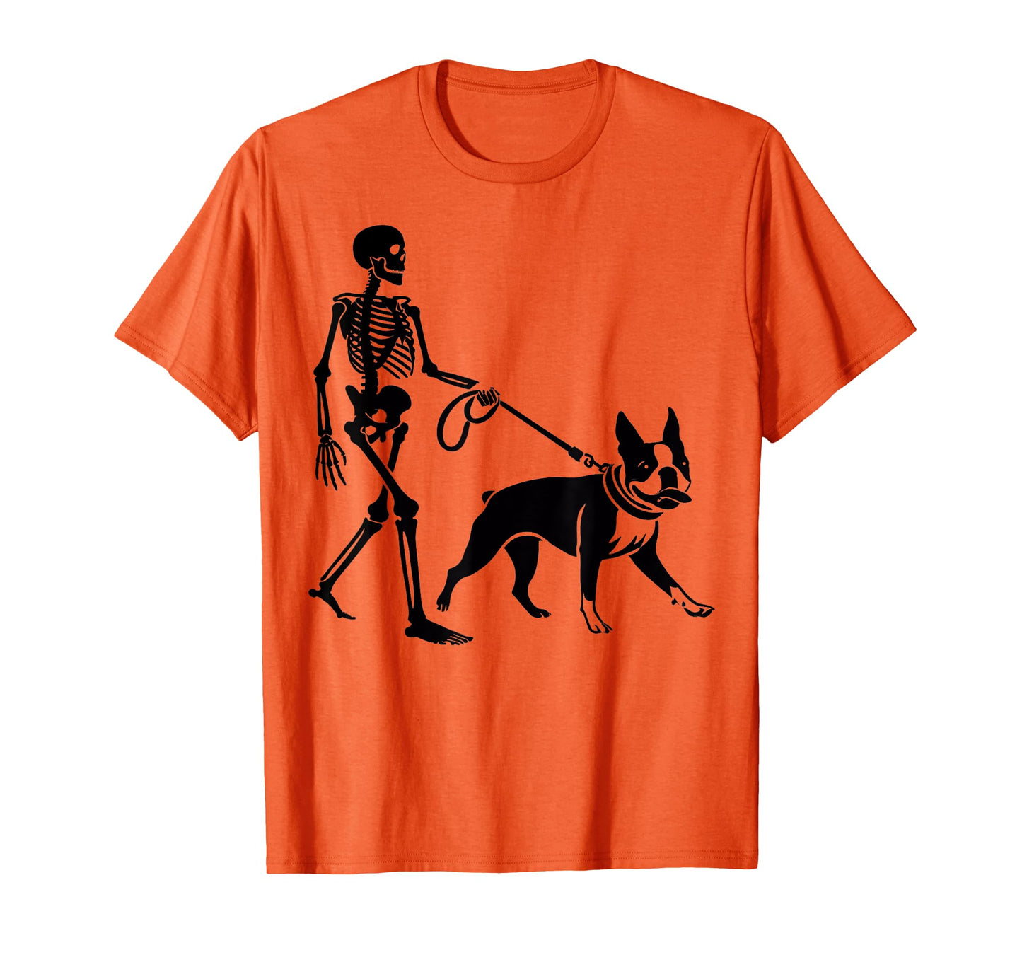 Funny Halloween Skeleton Walking Boston Terrier Dog Lover T-Shirt for Men Women Kids