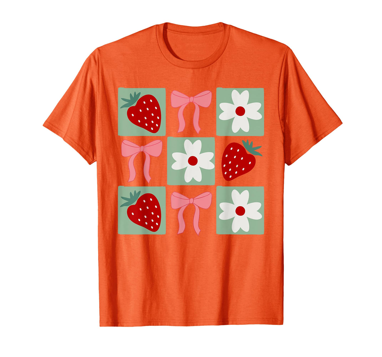 Checkered Strawberry Coquette Bow Festival Girls Women T-Shirt