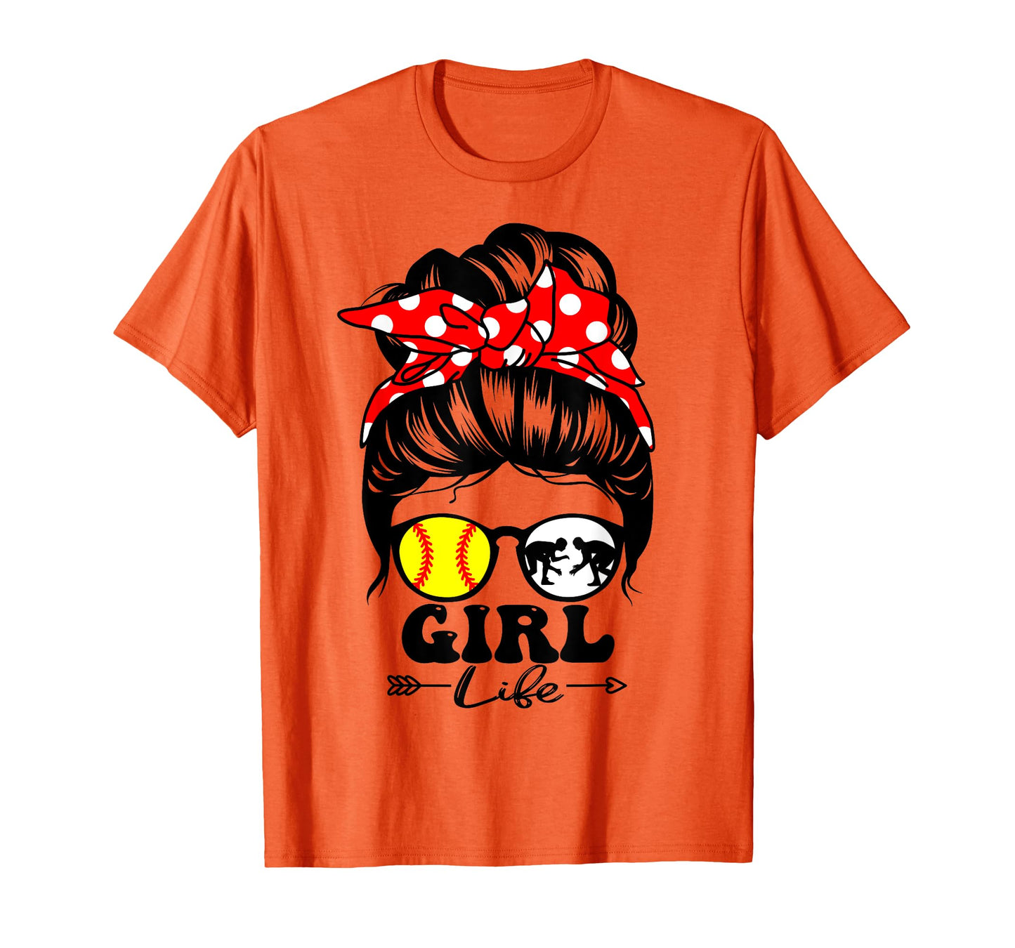 Girl Life Messy Bun Hair Funny Wrestling Softball Player T-Shirt