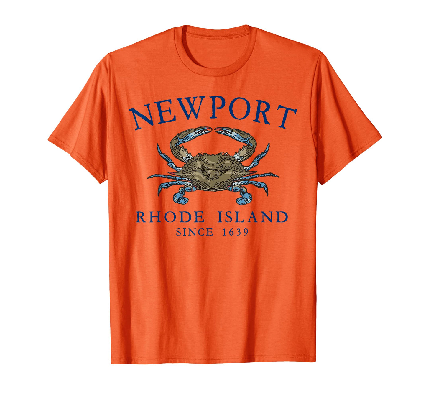 Newport Rhode Island Blue Crab Since 1639 Arched Navy Blue T-Shirt