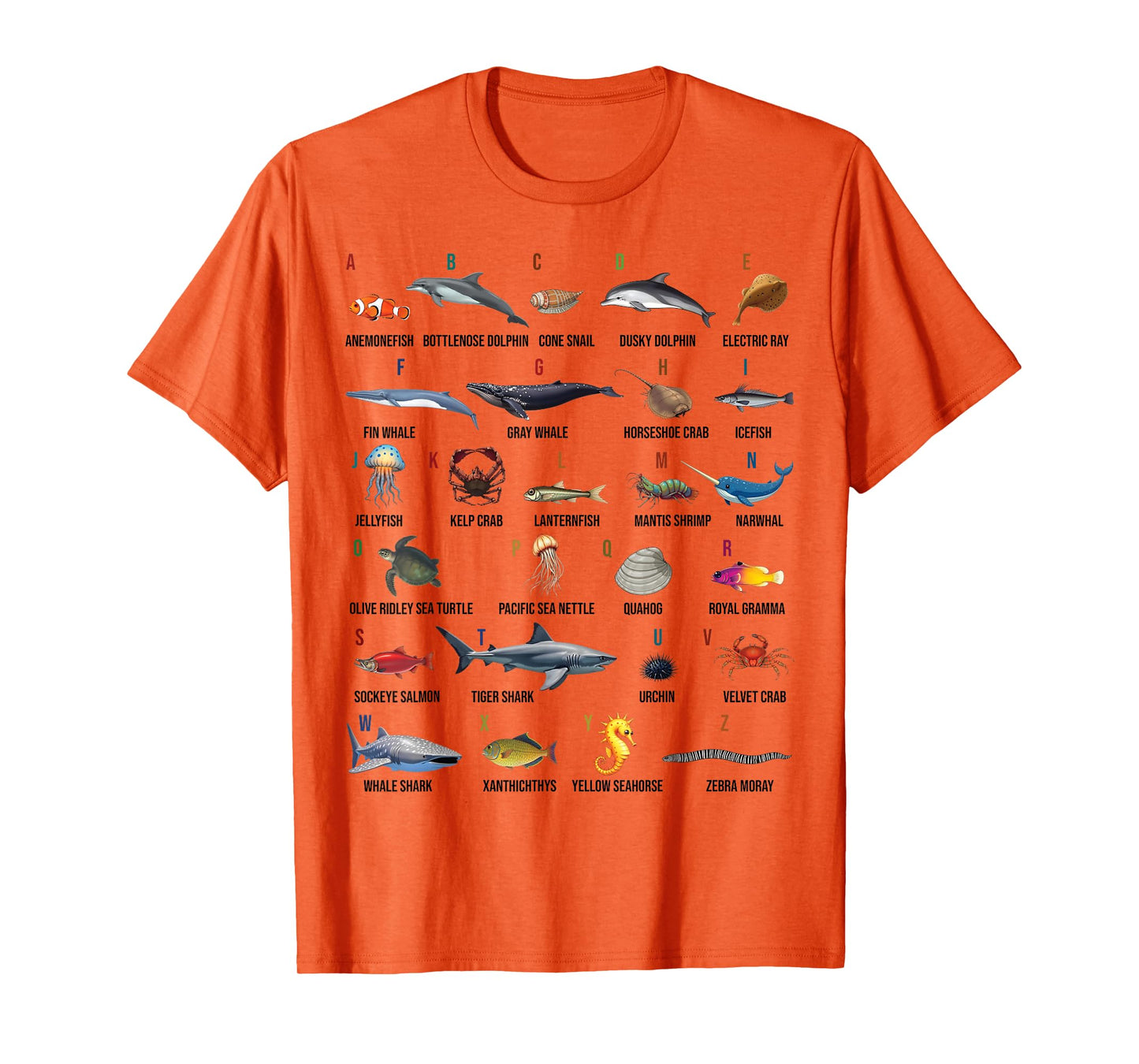 A-Z Ocean Life Alphabet Marine Creatures Exploration T-Shirt
