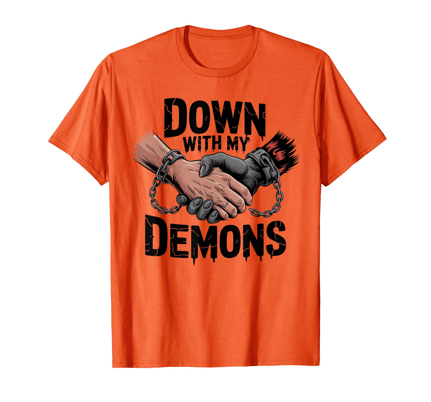 Down With My Demons Deal Handshake Aesthetic Humour Goth T-Shirt