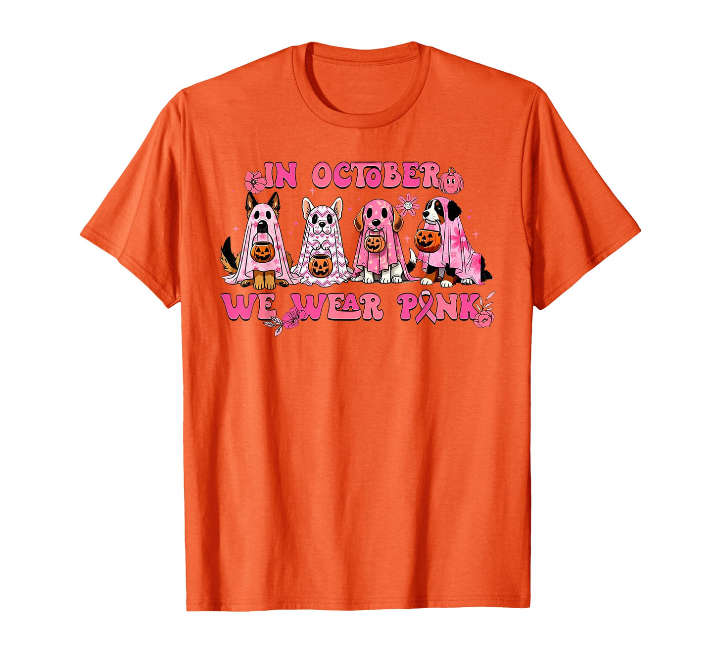 In October We Wear Pink Dog Ghost Breast Cancer Awareness T-Shirt