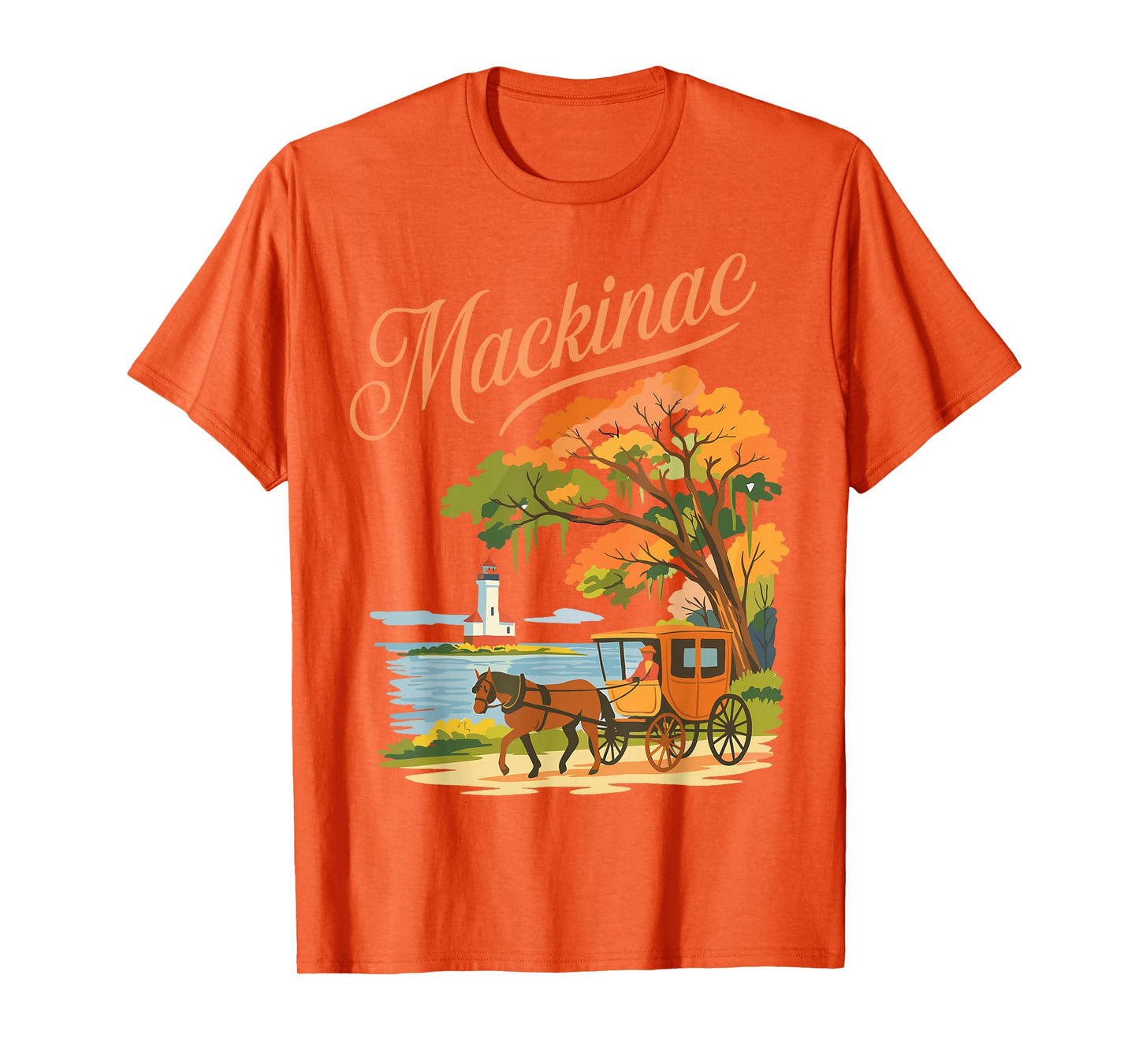 Mackinac Island Carriage Bridge Lakeview Vintage Ferry Scene T-Shirt