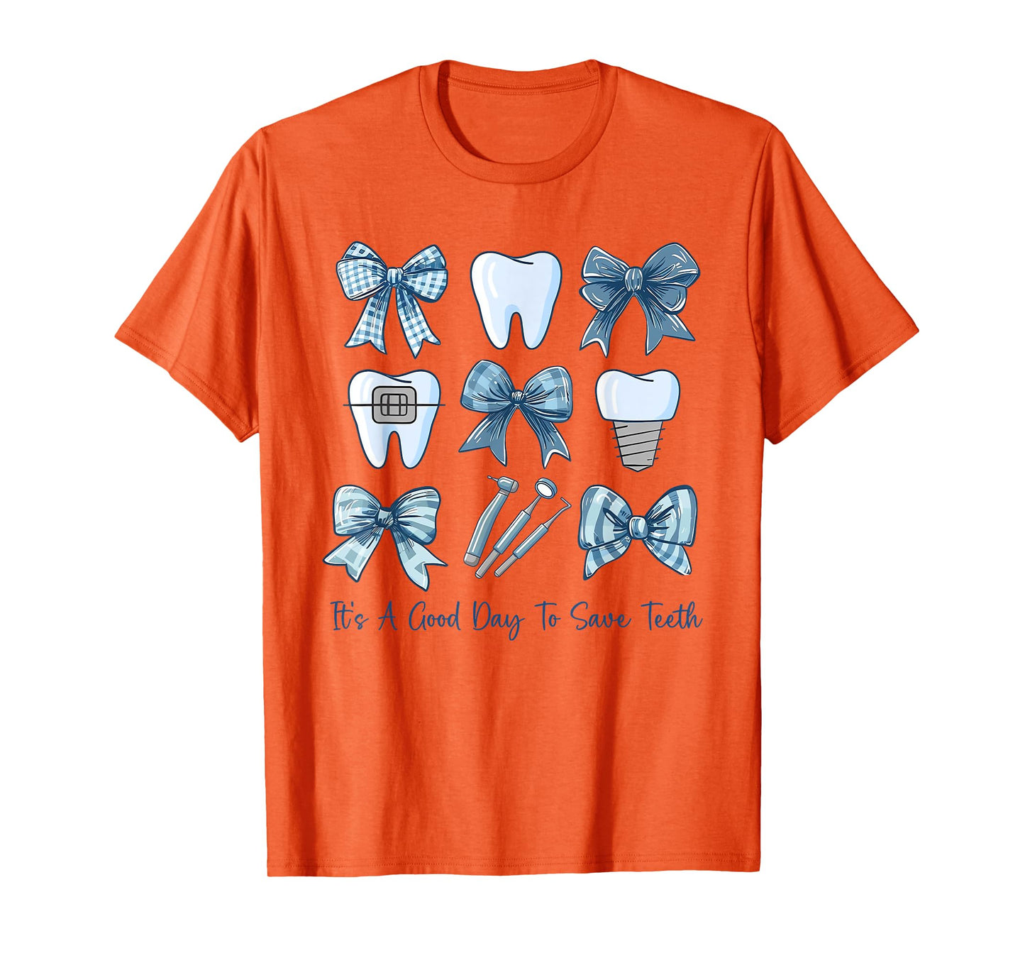 Blue Coquette Bow Cute Teeth Dentist Squad Dental Assistant T-Shirt
