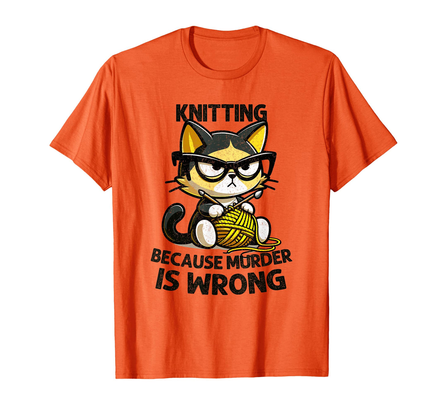 Cat Kitten Knitting knitting because murder is wrong T-Shirt