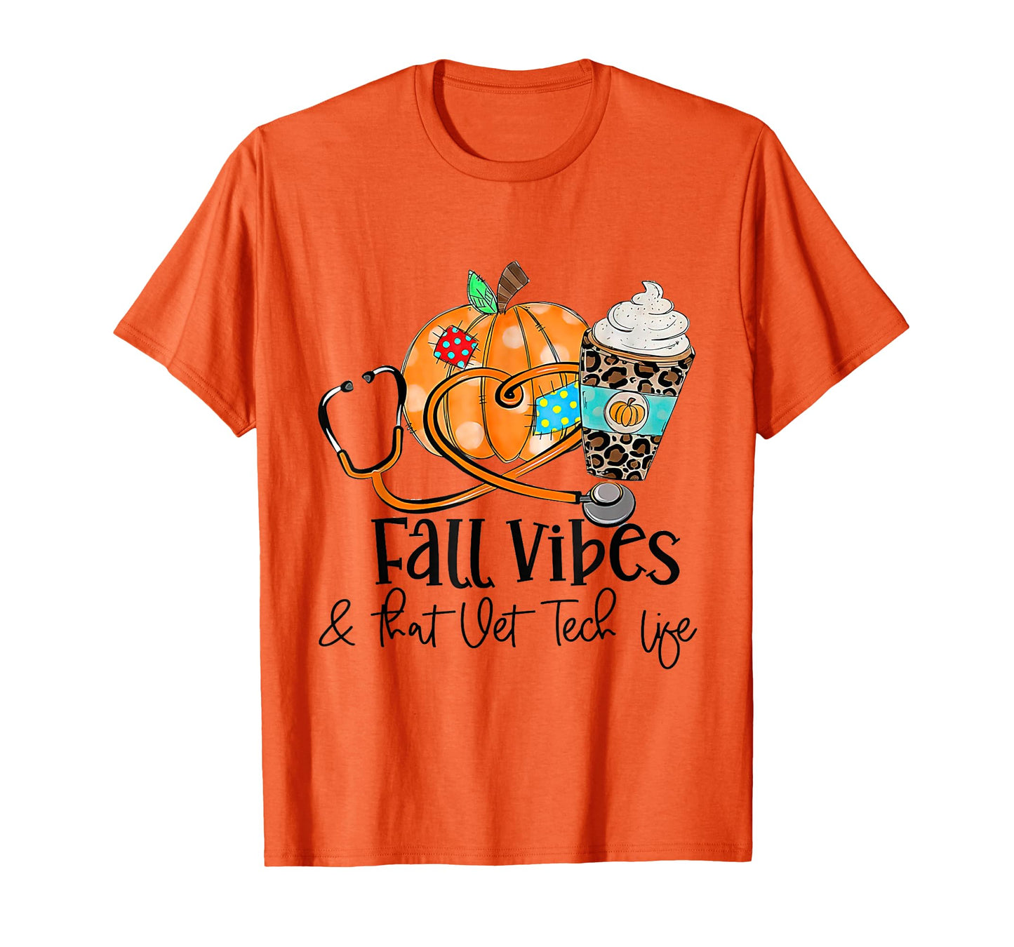 Fall Vibes And Vet Tech Life Pumpkin Leopard Thanksgiving T-Shirt