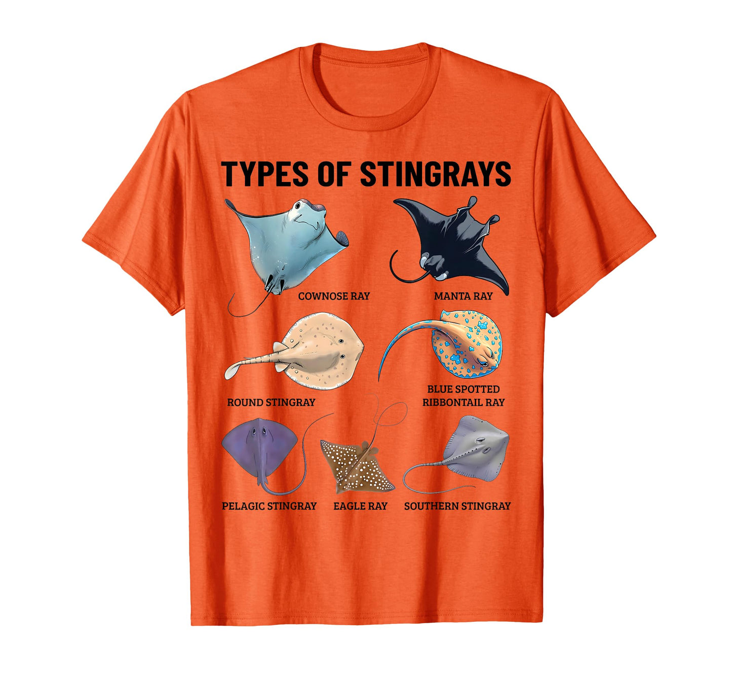 Types of Stingray Ocean Life Stingray Species Educational T-Shirt