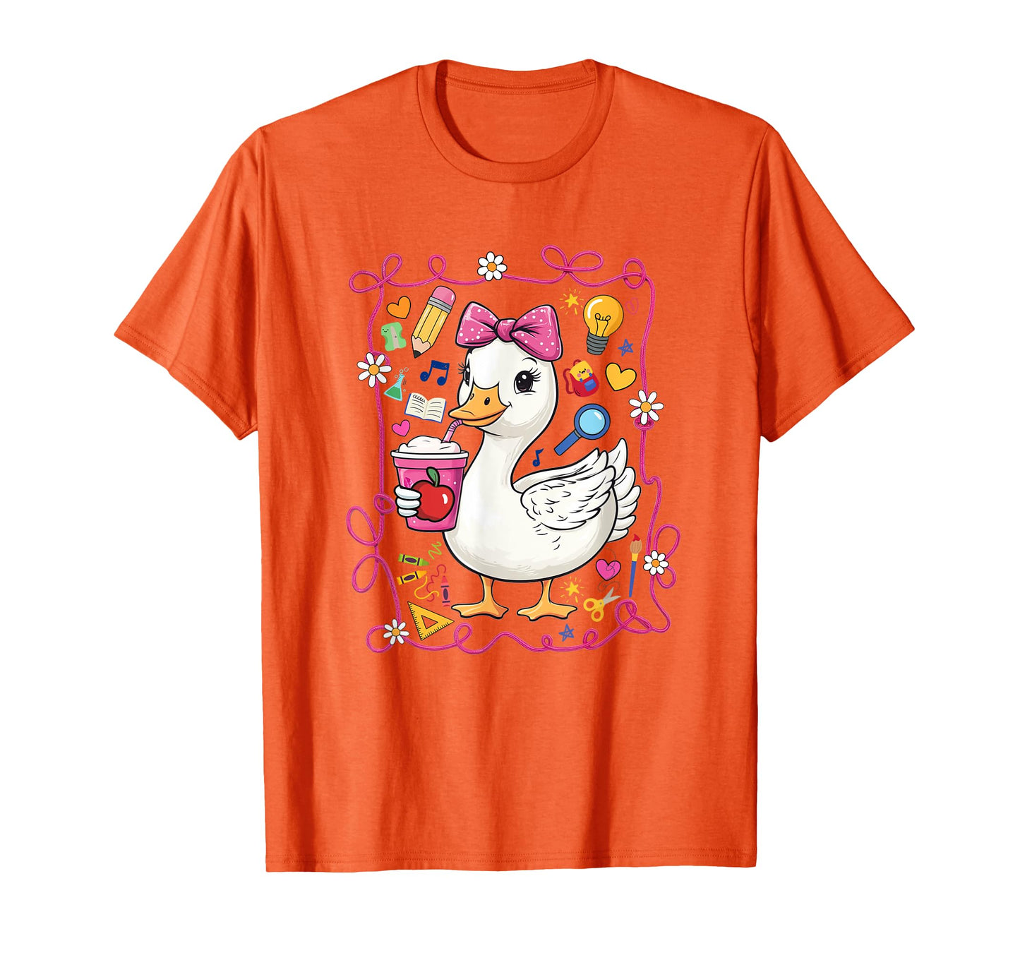 Coquette Bow Goose Teacher Preppy Floral Back To School T-Shirt