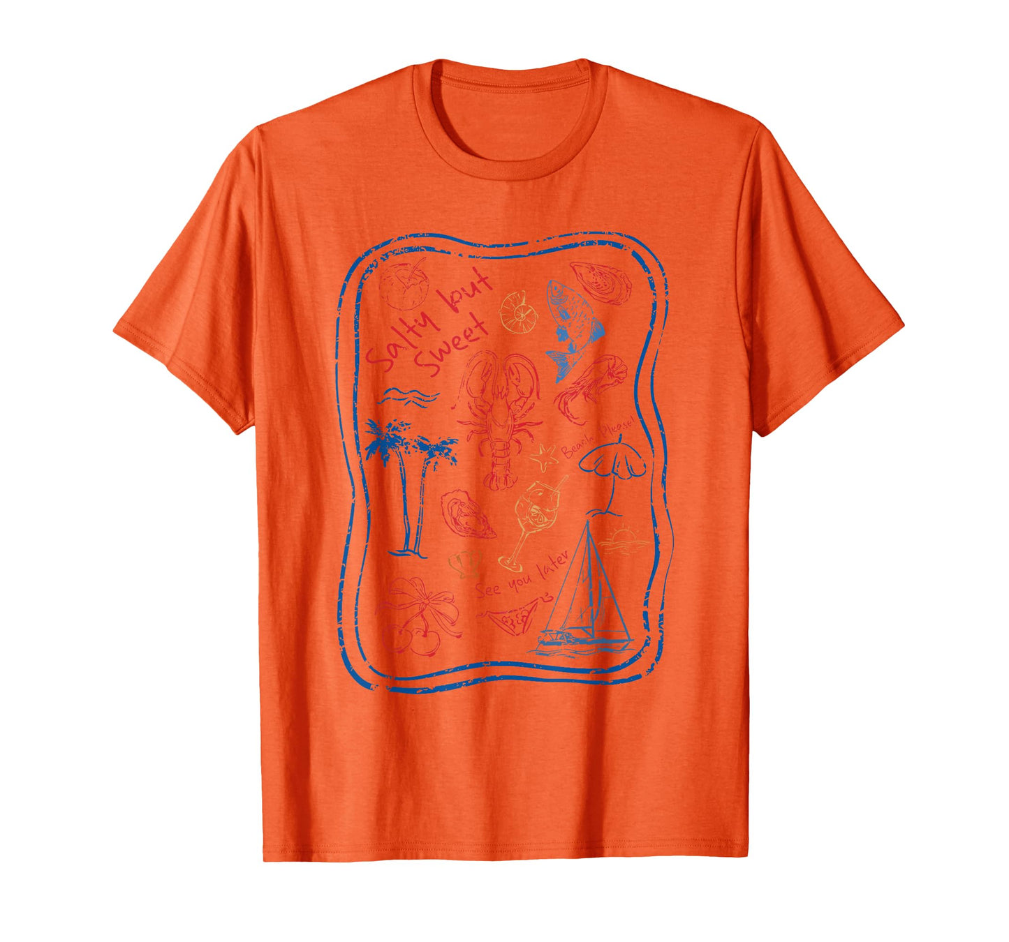 Salty But Sweet Retro Ocean Wildlife Red Lobster Beach Vibes T-Shirt