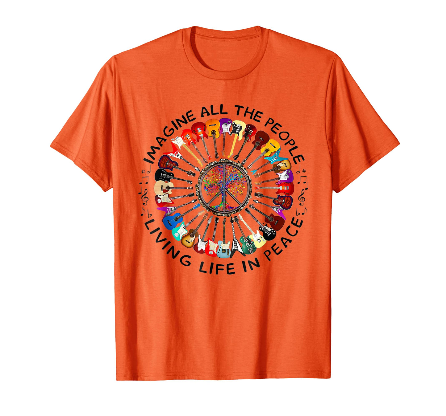 Imagine Music Peace and Music Guitar Circle Harmony T-Shirt