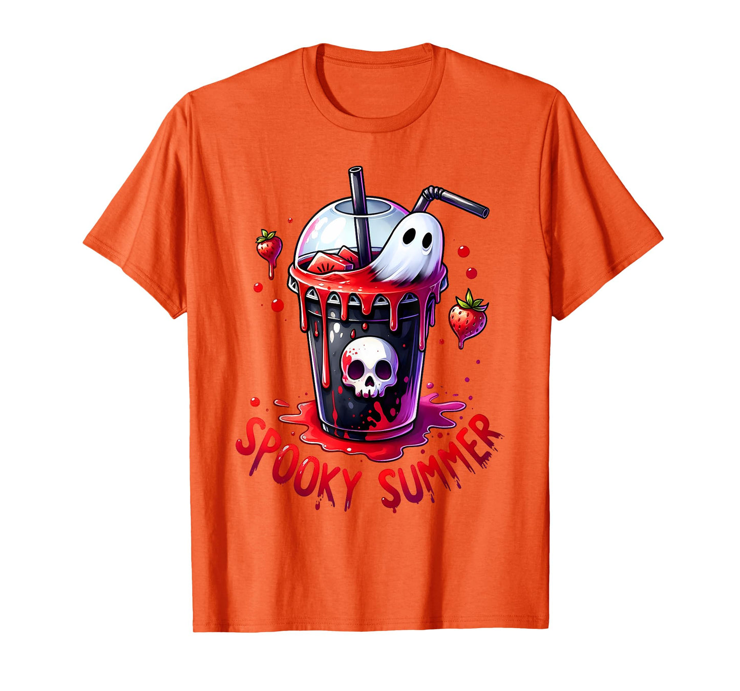 Spooky Summer Skeleton Strawberry Iced Coffee Cup Halloween T-Shirt
