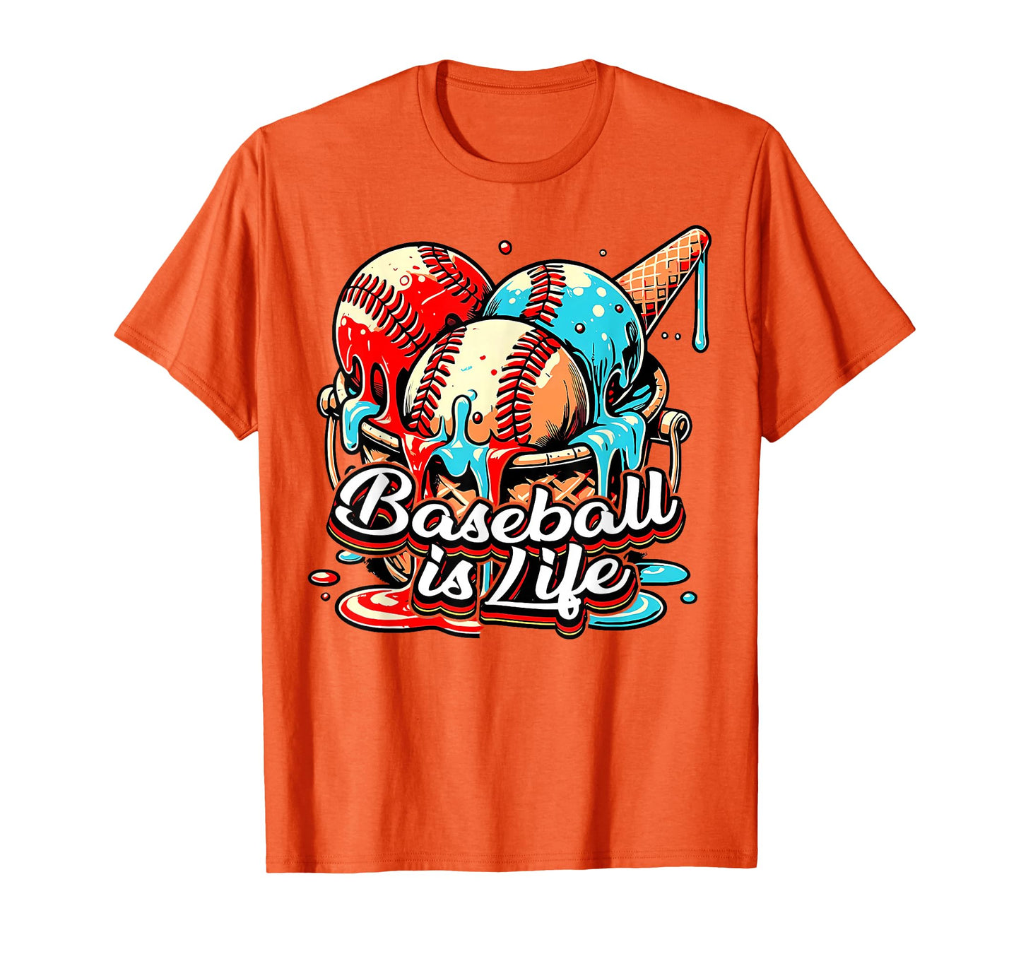 Baseball is Life Ice Cream Cone Drip Boys Youth Kids T-Shirt